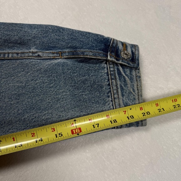 Vintage Tommy Jeans Jacket Mens 2XL Blue Denim Tan Collar Crest Patch 90s - Picture 14 of 14